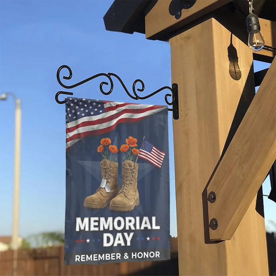 Memorial Day Garden Flag | Remember & Honor Veteran Memorial with Poppies | Double Sided Weather Resistant Fabric | Patriotic Yard Decor Gift