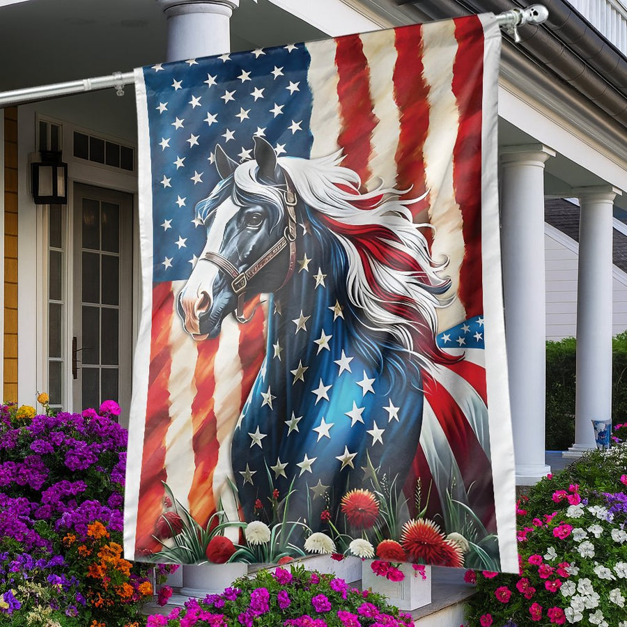 American Horse Garden Flag | Patriotic USA Flag with Equestrian Art | Weather-Resistant Polyester Decor | Outdoor Farmhouse Yard Gift