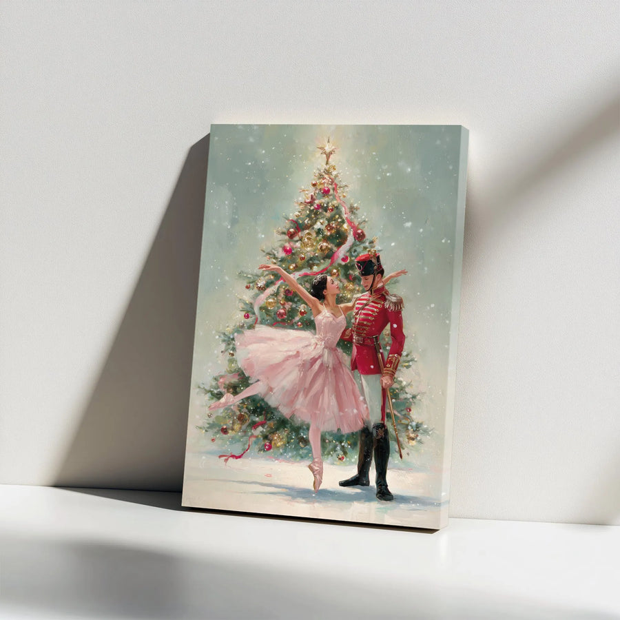 Nutcracker And Ballerina Christmas Canvas Art | Festive Ballet Decor | Premium Gallery Wrap | Holiday Gift For Dance Lovers