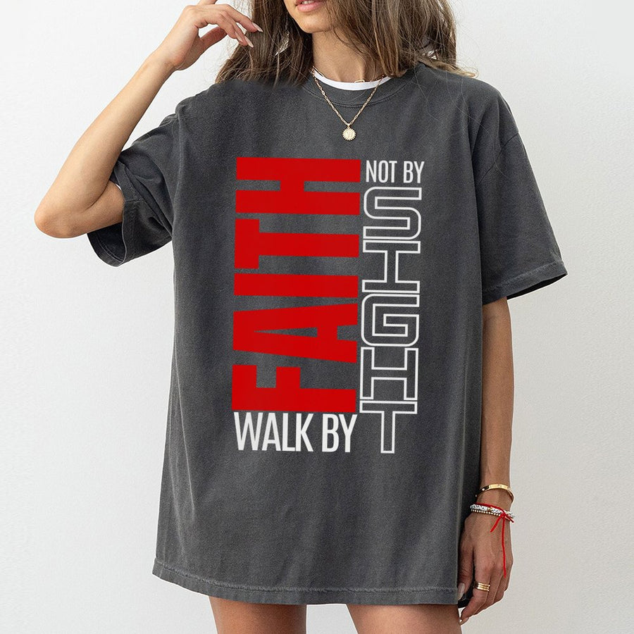 Walk By Faith Not By Sight T-Shirt | Modern Minimalist Scripture Typography | 100% Cotton Premium Tee | Christian Religious Gift For Men & Women