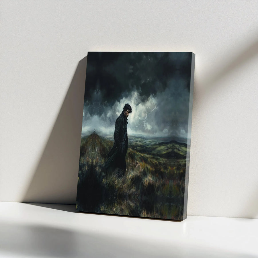 Gothic Romance Wall Art Canvas | Dark Academia Brooding Hero Painting | Premium Stretched Canvas | Collector's Gift for Book Lovers