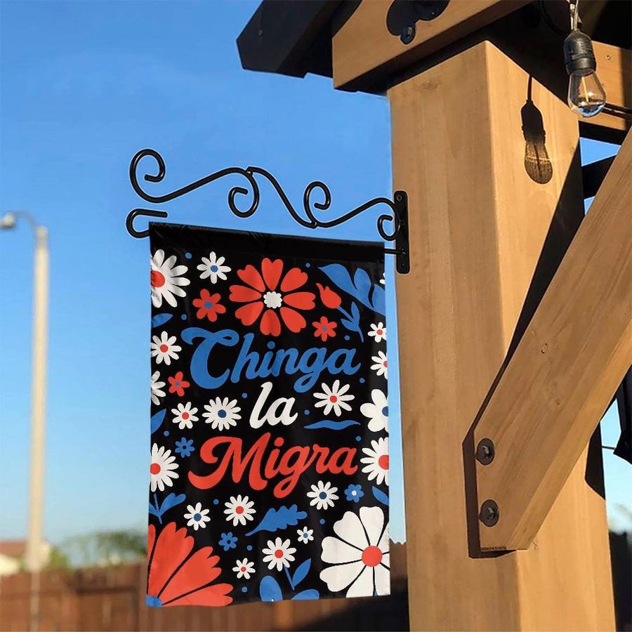 Chinga La Migra Garden Flag | Floral Patriotic Yard Decor | Premium Weather-Resistant Polyester | Social Justice Outdoor Statement Piece
