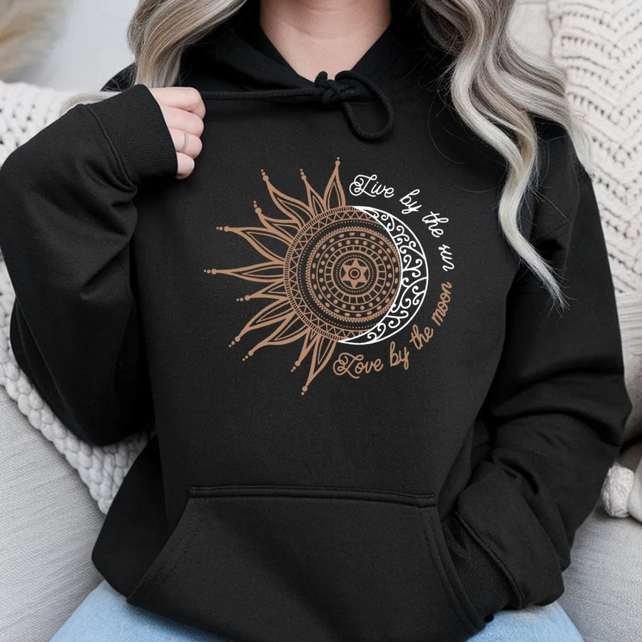 Sun and Moon Hoodie | Celestial Mandala Graphic Print | Premium Cotton Blend | Boho Aesthetic Gift for Her Spiritual Astrology Lover