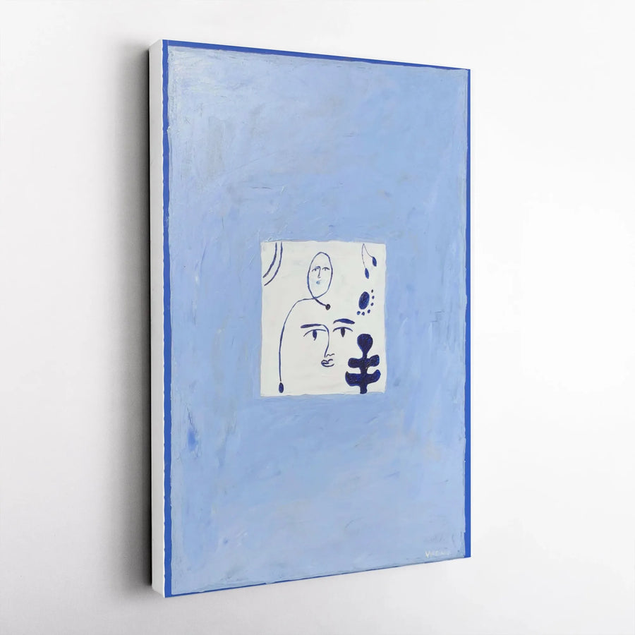 Abstract Line Art Vertical Canvas | Minimalist Blue Portrait Illustration | Premium 1.25" Thick Gallery Wrap | Contemporary Home & Office Decor Gift