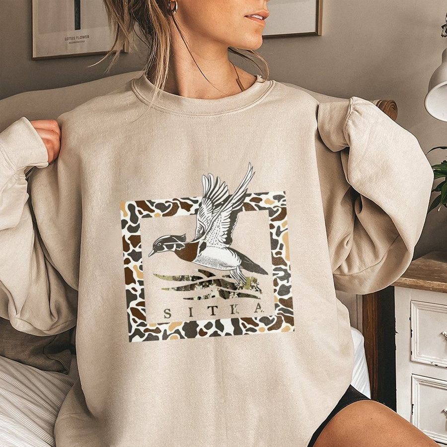 Duck Hunting Sweatshirt | Flying Mallard Camo Print | Premium Cotton Blend | Gift for Outdoorsmen and Nature Lovers