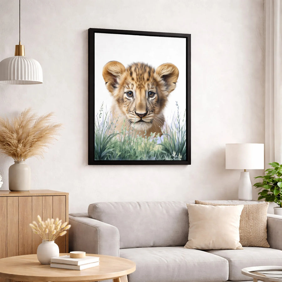 Baby Lion Cub Canvas Wall Art | Watercolor Safari Nursery Decor | 1.25-Inch Gallery Wrap | Premium Wildlife Animal Print Gift for Kids