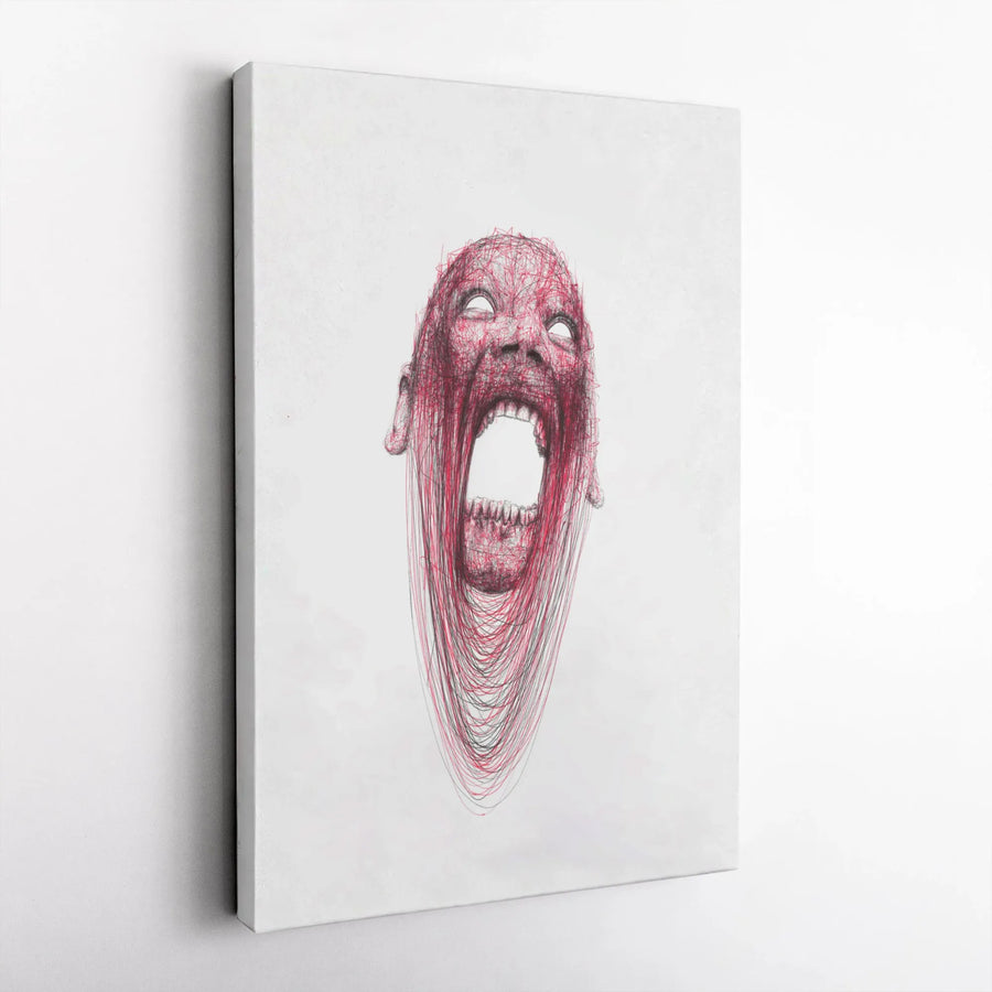 Screaming Face Canvas Print | Abstract Scribble Art Wall Decor | Premium Fade-Resistant 1.25 Inch Thick Profile | Dark Surrealist Gift for Art Lovers
