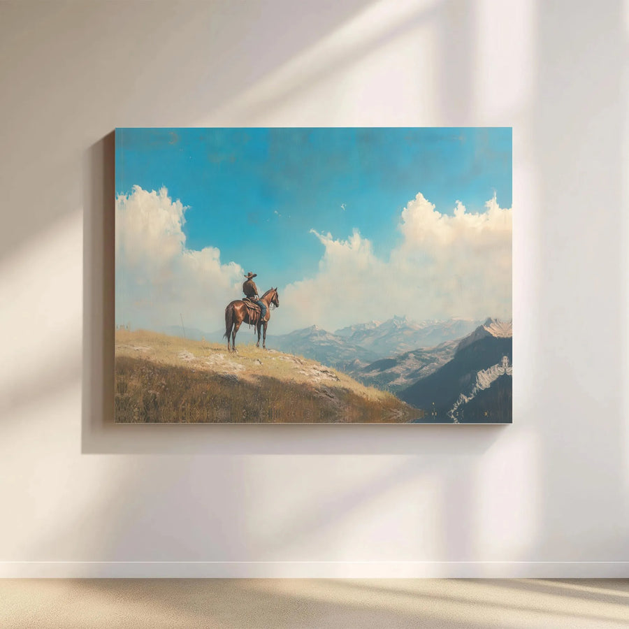 Western Cowboy Canvas Print | Horse Rider Mountain Landscape Art | 1.25 Inch Gallery Wrap | Premium Gift for Nature & Rustic Home Decor