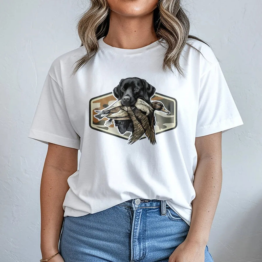 Labrador Duck Hunting T-Shirt | Camo Patch Graphic Design | 100% Premium Cotton | Wildlife Enthusiast Gift