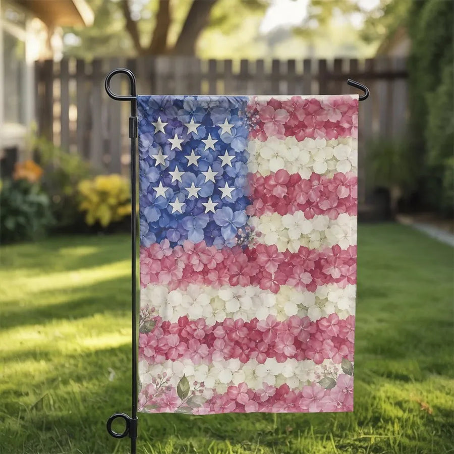Patriotic Floral American Flag Garden Flag | Red White and Blue Flower Print Double Sided | Weather Resistant Premium Polyester | 4th of July Memorial Day Outdoor Decor Gift