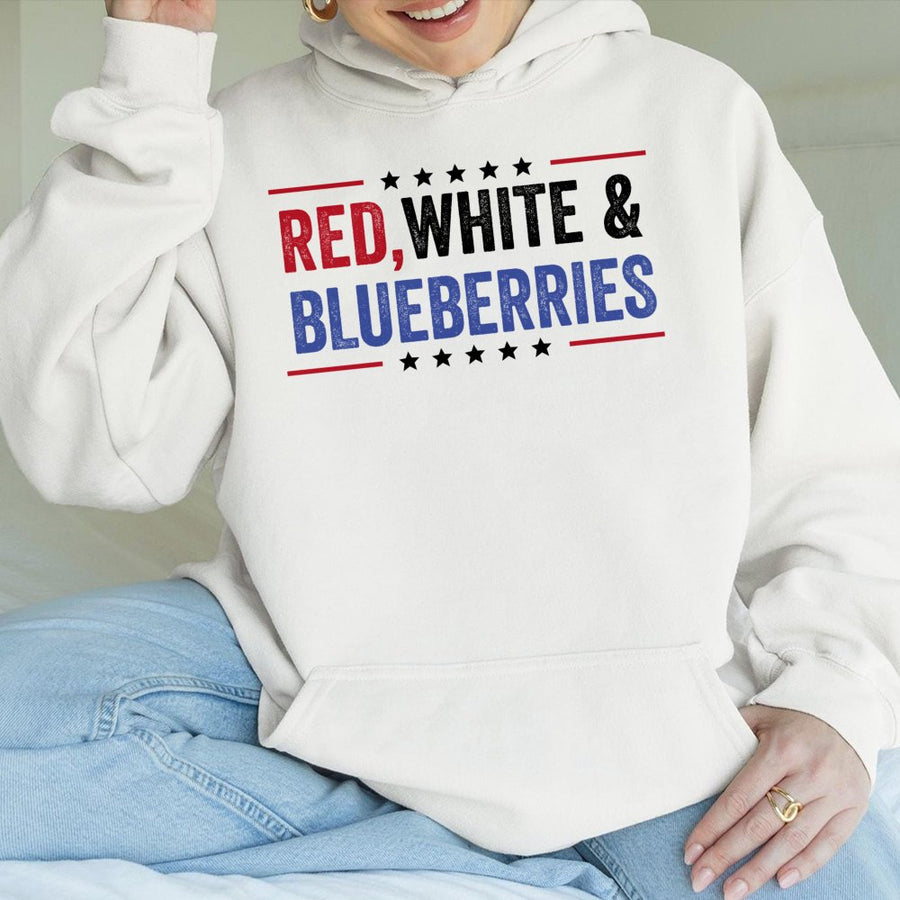 Red White And Blueberries Hoodie | Patriotic 4th Of July Graphic | Premium Cotton-Blend Pullover | Independence Day Gift For Americans