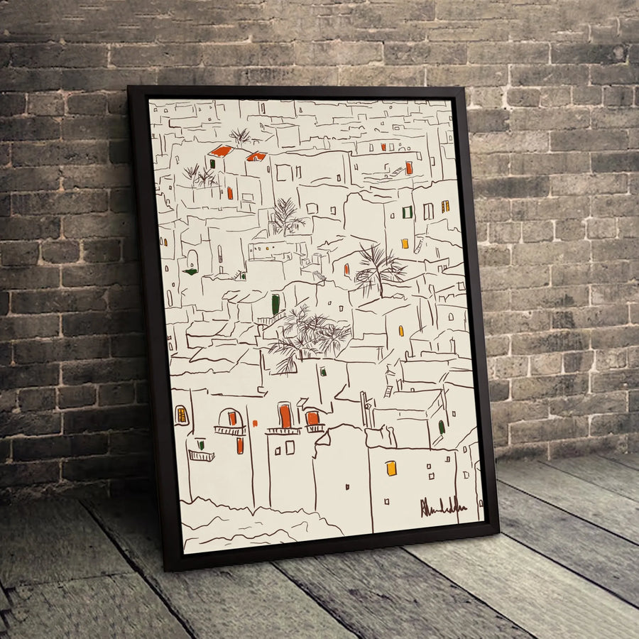 Mediterranean City Line Art Canvas | Minimalist Architectural Sketch Wall Decor | Premium Gallery Wrap Print | Modern Home & Office Interior Gift