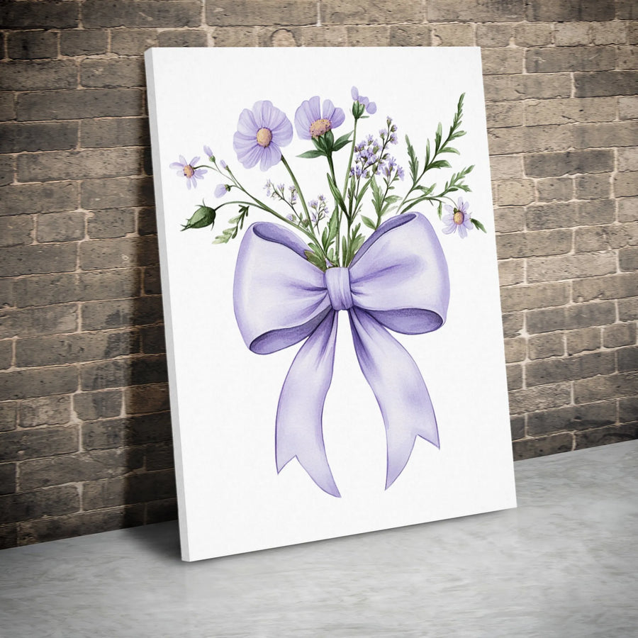 Watercolor Purple Wildflower Canvas Art | Floral Bouquet With Elegant Lavender Bow | Gallery Quality 1.25 Inch Wrap | Nature Inspired Home Decor Gift