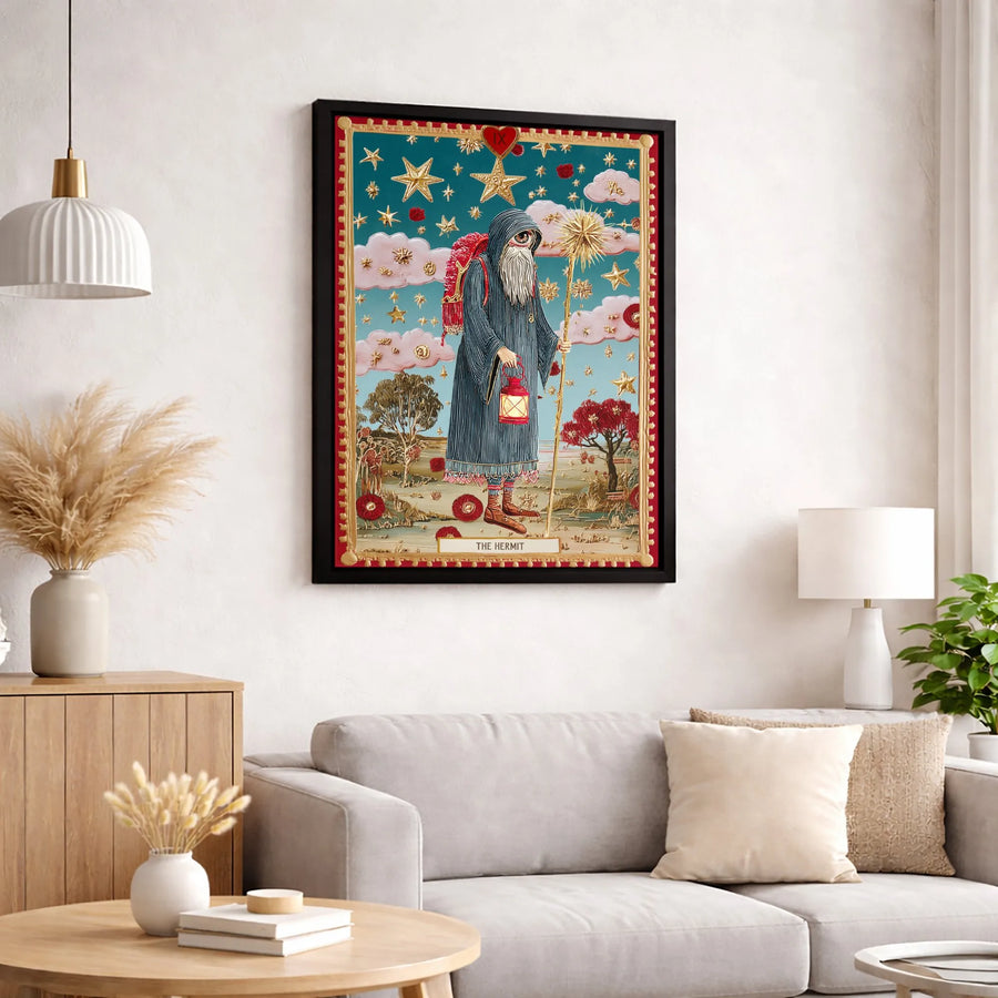The Hermit Tarot Card Wall Art | Surreal Occult Spiritual Canvas Print | Premium Fade-Resistant Decor | Gothic Bohemian Gift for Mystics