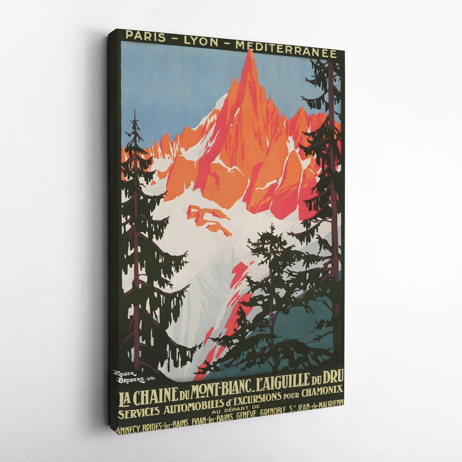 Vintage Mont Blanc Vertical Canvas | Roger Broders 1924 French Alps Travel Poster | Premium Gallery Wall Art | Collector's Home Decor Gift