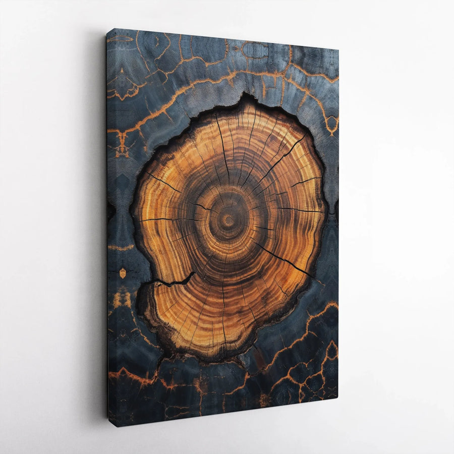 Tree Ring Wall Art Canvas | Modern Abstract Wood Grain with Gold Veins | 1.25" Gallery Wrap Premium Print | Nature Home Decor Gift for Living Room Office