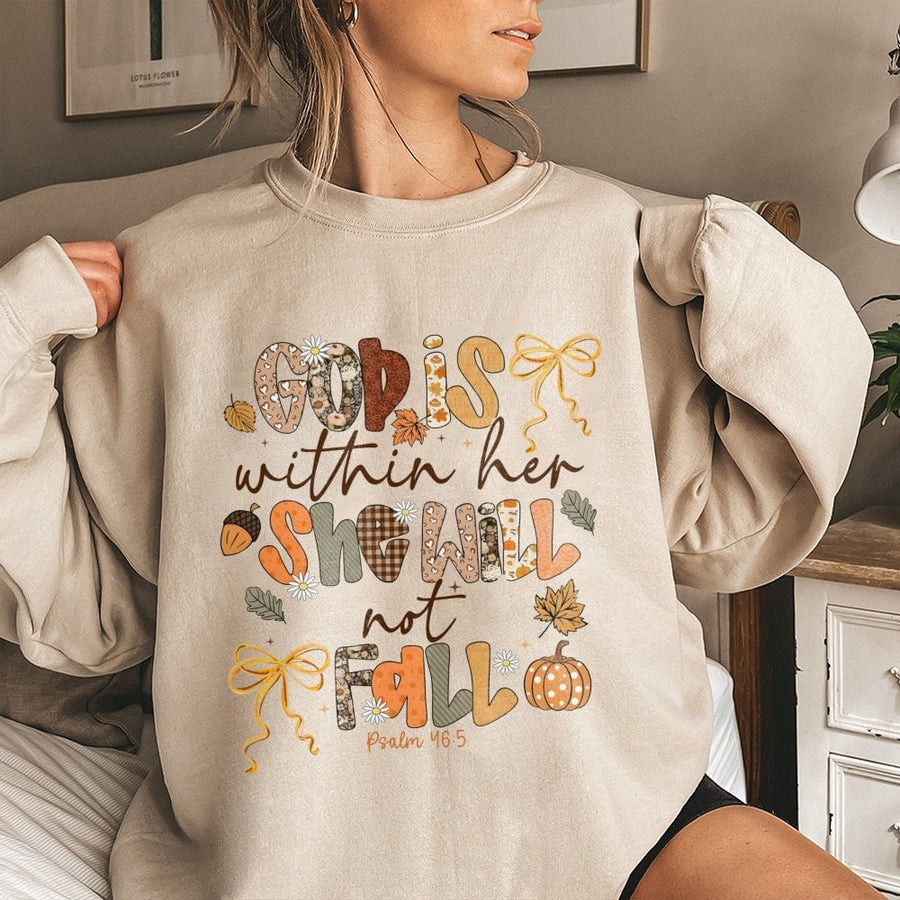 God Is Within Her Sweatshirt | Fall Coquette Aesthetic Bible Verse | Soft Cotton Blend Premium Crewneck | Christian Gift for Women