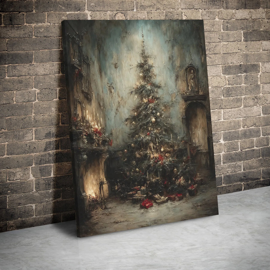 Moody Victorian Christmas Tree Canvas Art | Dark Academia Holiday Wall Decor | Premium Gallery Wrap Print | Festive Gothic Home Gift
