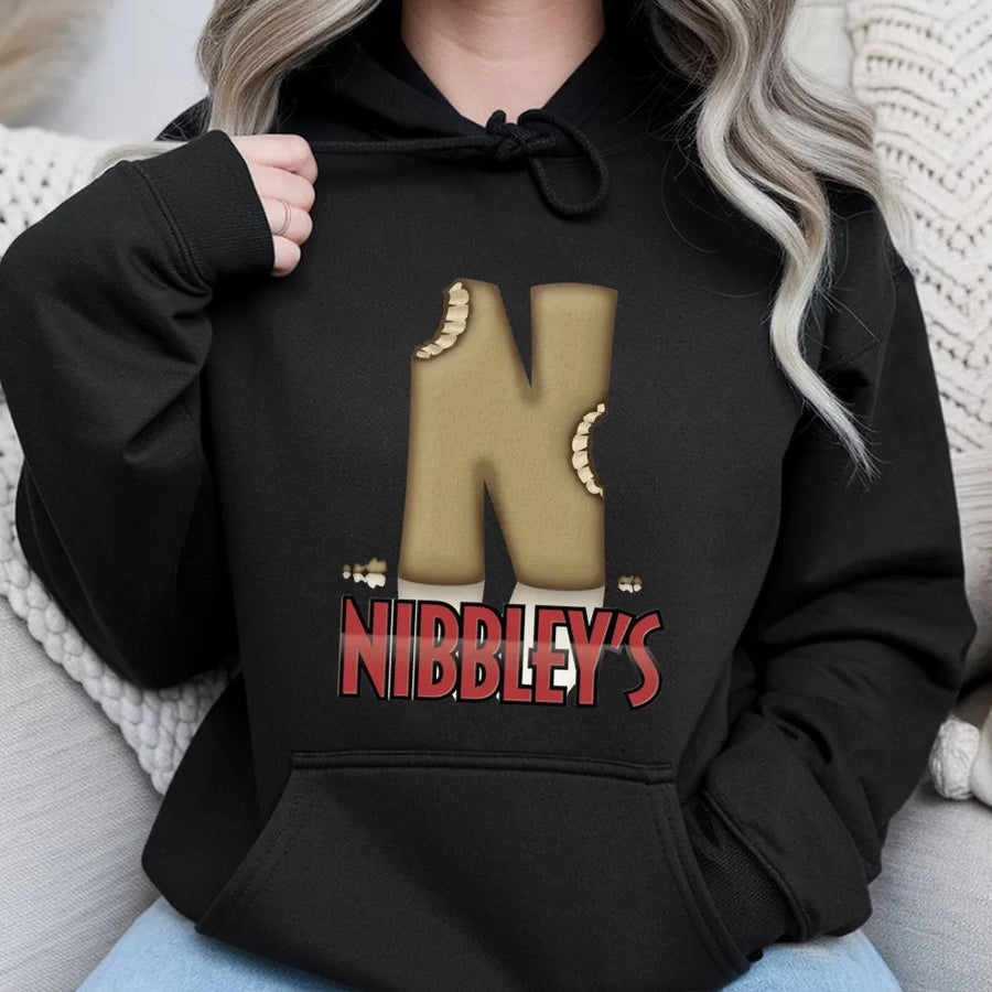 Nibbley's Bitten Letter N Hoodie | Fun Food Inspired Graphic | Cotton-Poly Blend Sweatshirt | Unique Alphabet Gift for Adults & Teens