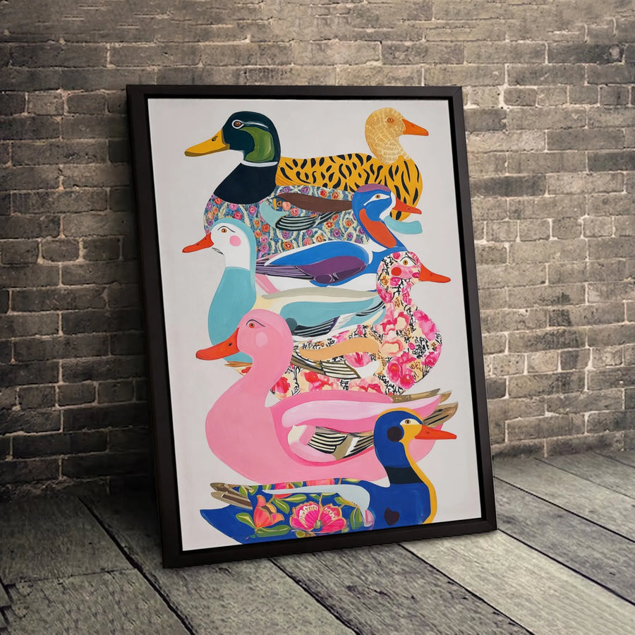 Whimsical Duck Stack Canvas Print | Colorful Patterned Bird Wall Art | Premium Gallery-Wrapped Decor | Unique Gift for Animal Lovers