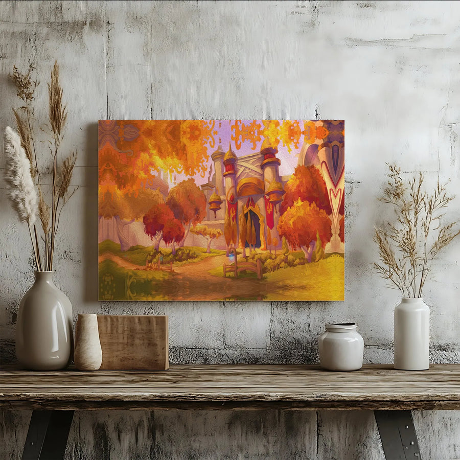 Fantasy Elven Castle Wall Art | Autumn Forest Landscape Canvas | Premium Fade-Resistant Gallery Wrap | Magical Home Decor Gift for Fantasy Lovers