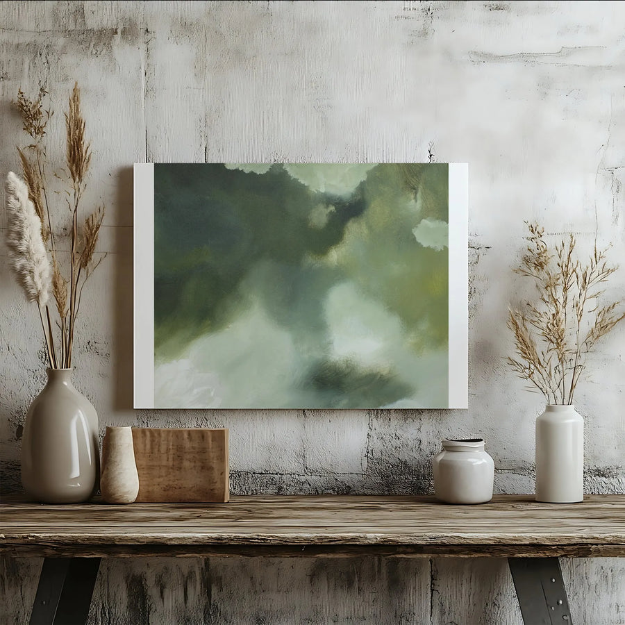 Abstract Green Horizontal Canvas Art | Sage Green Minimalist Painting | Premium Gallery Wrapped Canvas | Modern Home & Office Decor Gift
