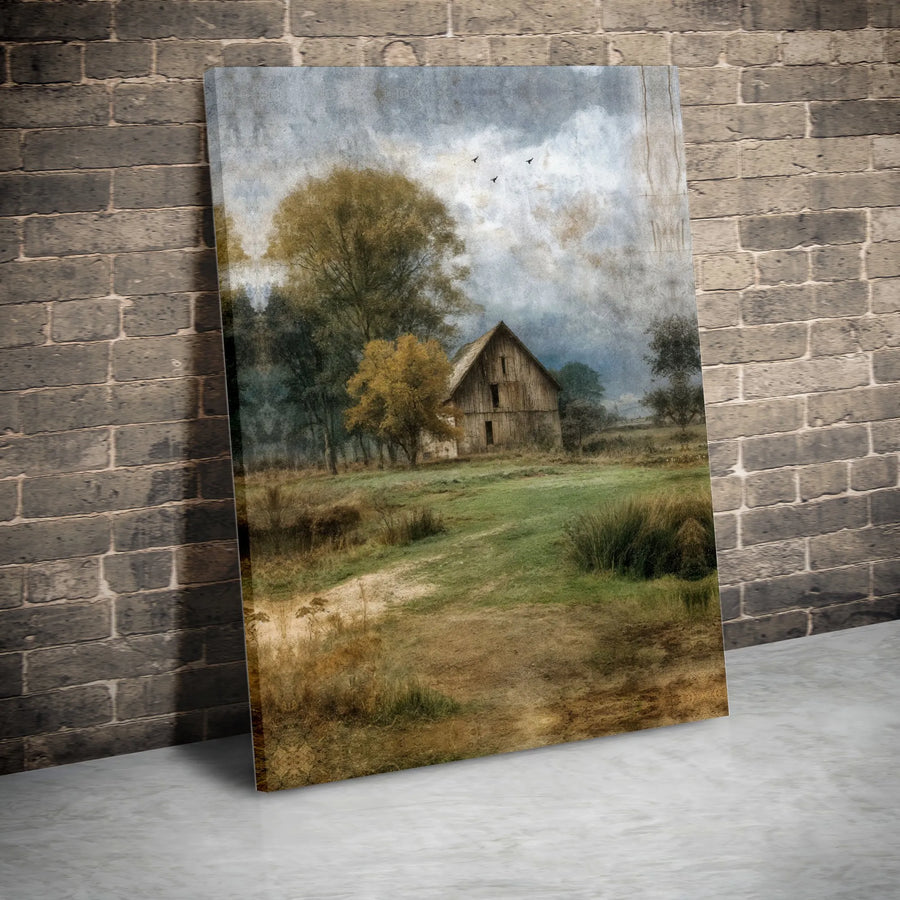 Rustic Barn Canvas Wall Art | Vintage Farmhouse Landscape Painting | Premium Gallery Wrapped Canvas | Country Home Decor Gift