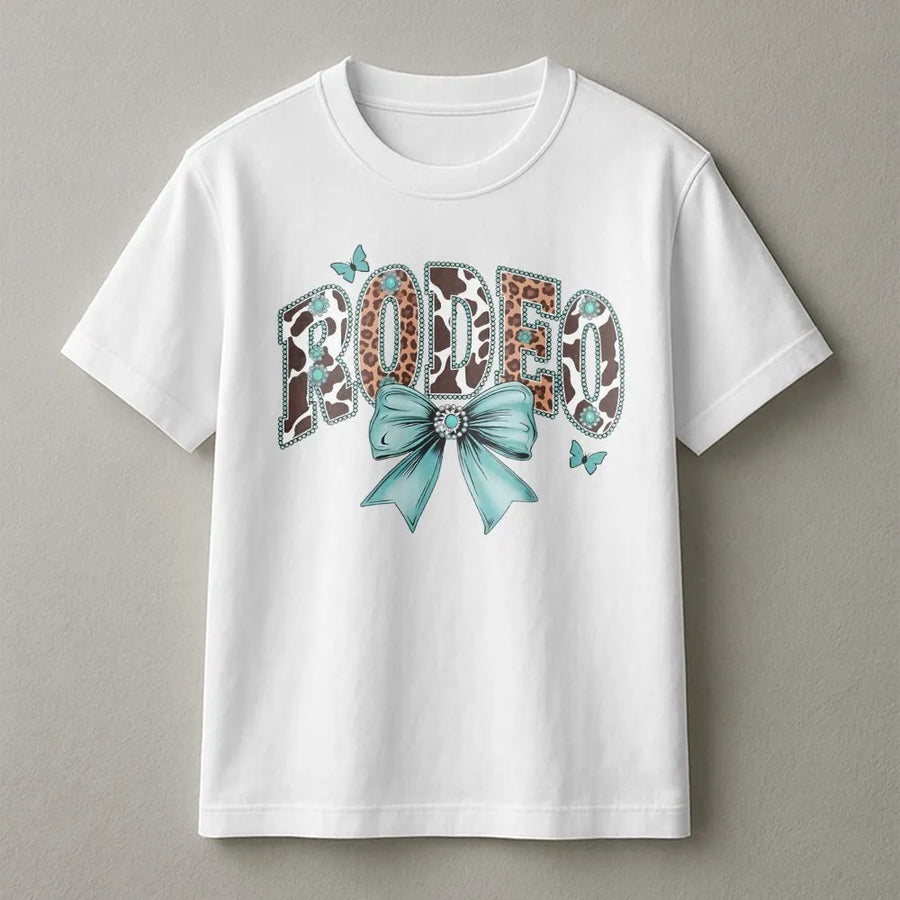 Western Rodeo T-Shirt | Coquette Bow with Cowhide & Leopard Print | Premium Cotton Tee | Gift for Country Girl
