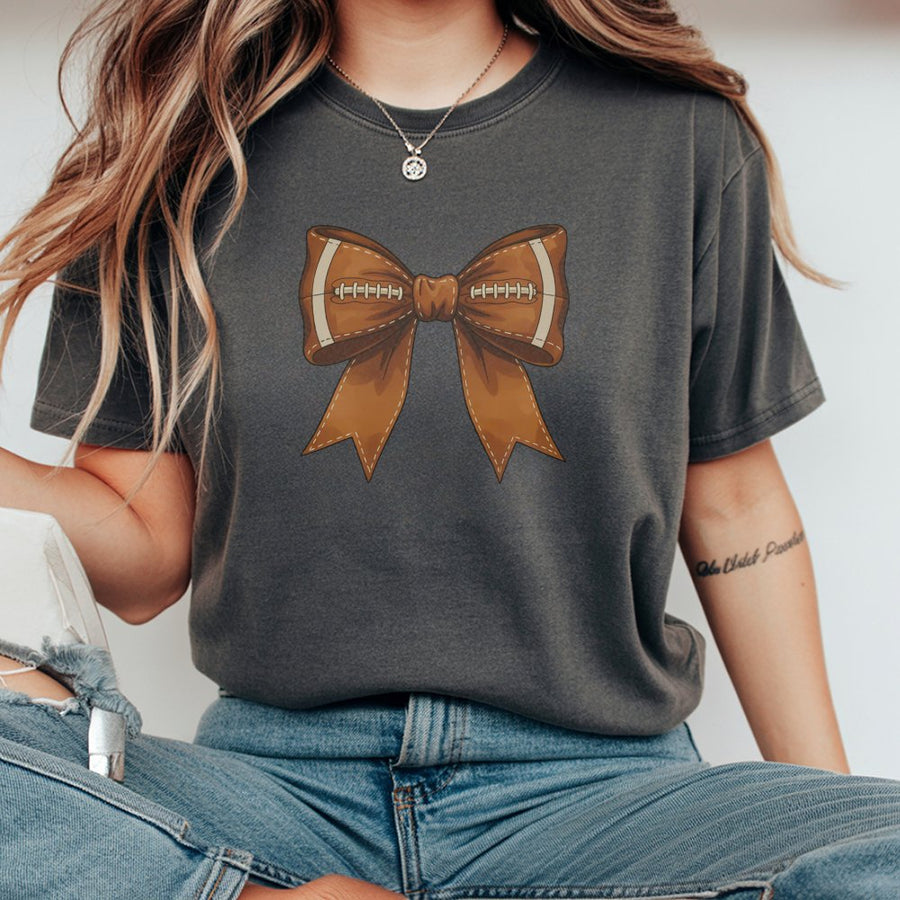 Coquette Football Bow T-Shirt | Aesthetic Sports Graphic Tee | 100% Cotton Premium Quality | Cute Game Day Outfit For Women & Girls