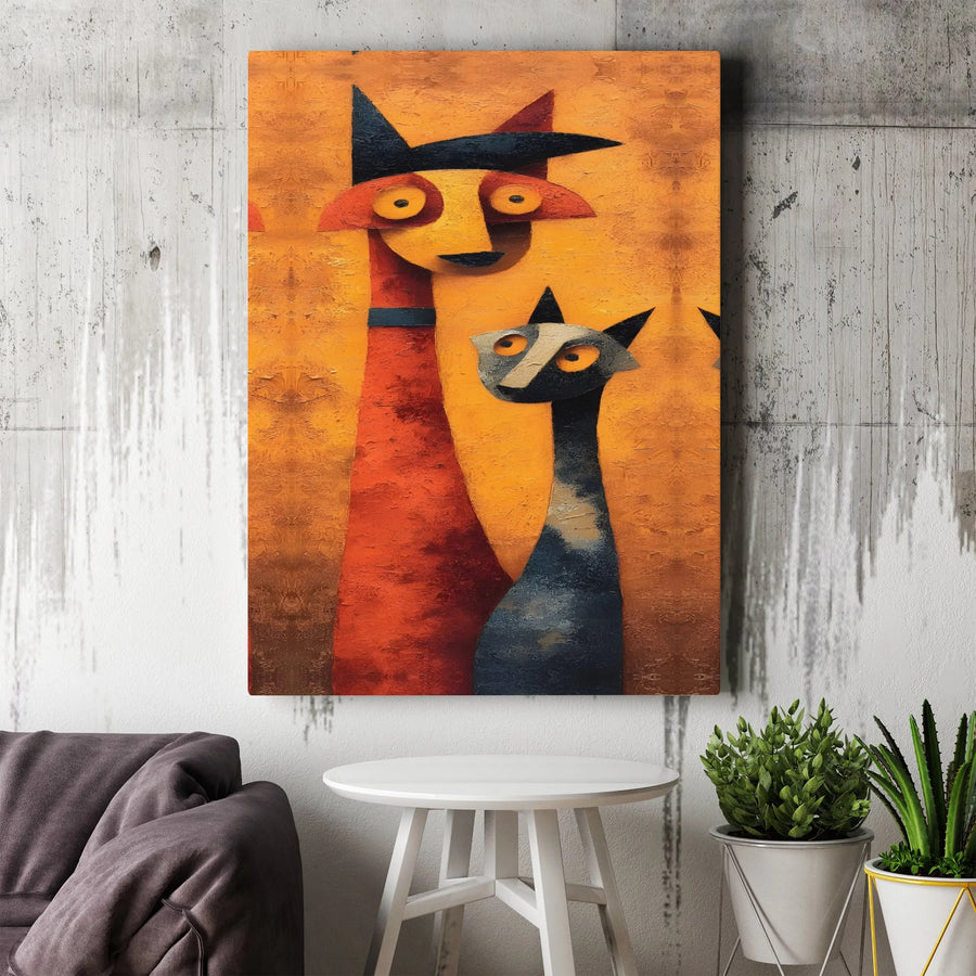Abstract Cat Art Canvas Print | Stylized Modern Whimsical Feline Duo | 1.25 Inch Gallery Wrap | Unique Home Decor Wall Art Gift for Cat Lovers