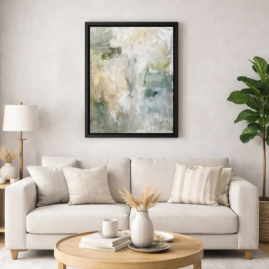 Sage Green Abstract Canvas Wall Art | Neutral Beige Brushstroke Print | Premium 1.25-Inch Gallery Wrap | Modern Home Office Decor Gift