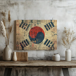 Vintage South Korea Flag Canvas Wall Art | Distressed Taegeukgi Design | Premium Canvas Print | Patriotic Home Decor Gift for Korean Heritage