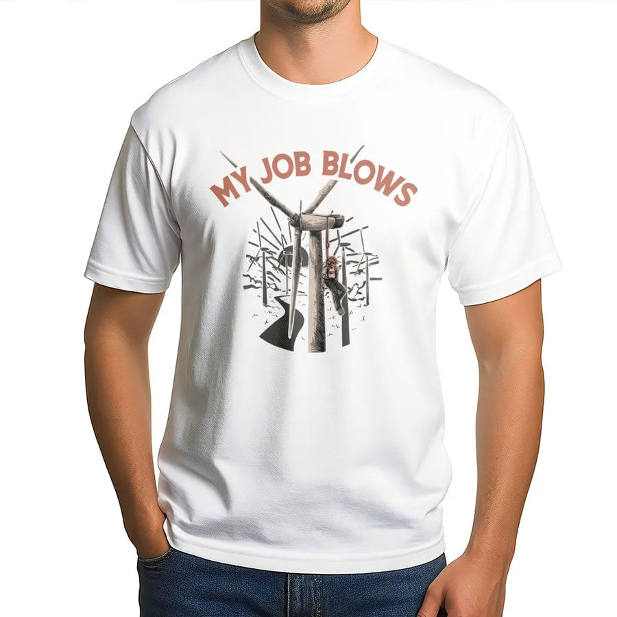 Wind Turbine Technician T-Shirt | My Job Blows Funny Renewable Energy Design | Premium Cotton Workwear | Gift for Green Energy Climber