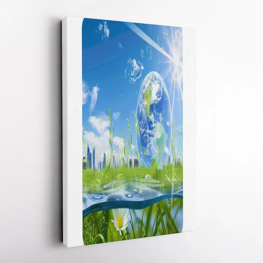 Planet Earth Canvas Print | Surreal Urban Nature Artwork | Premium Gallery Wrap Canvas | Eco-Conscious Home Decor Gift