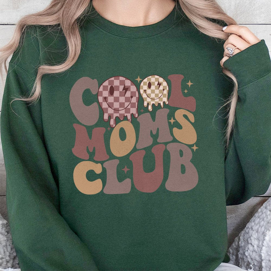 Cool Moms Club Sweatshirt | Retro Checkerboard Smiley Face Design | Premium Cotton Blend | Funny Mother's Day 2026 Gift for New Mom