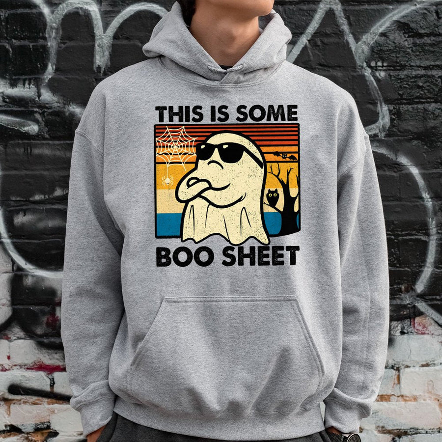 This Is Some Boo Sheet Hoodie | Retro Funny Ghost Halloween Graphic | Premium Cotton Blend | Unisex Spooky Season Gift for Men Women