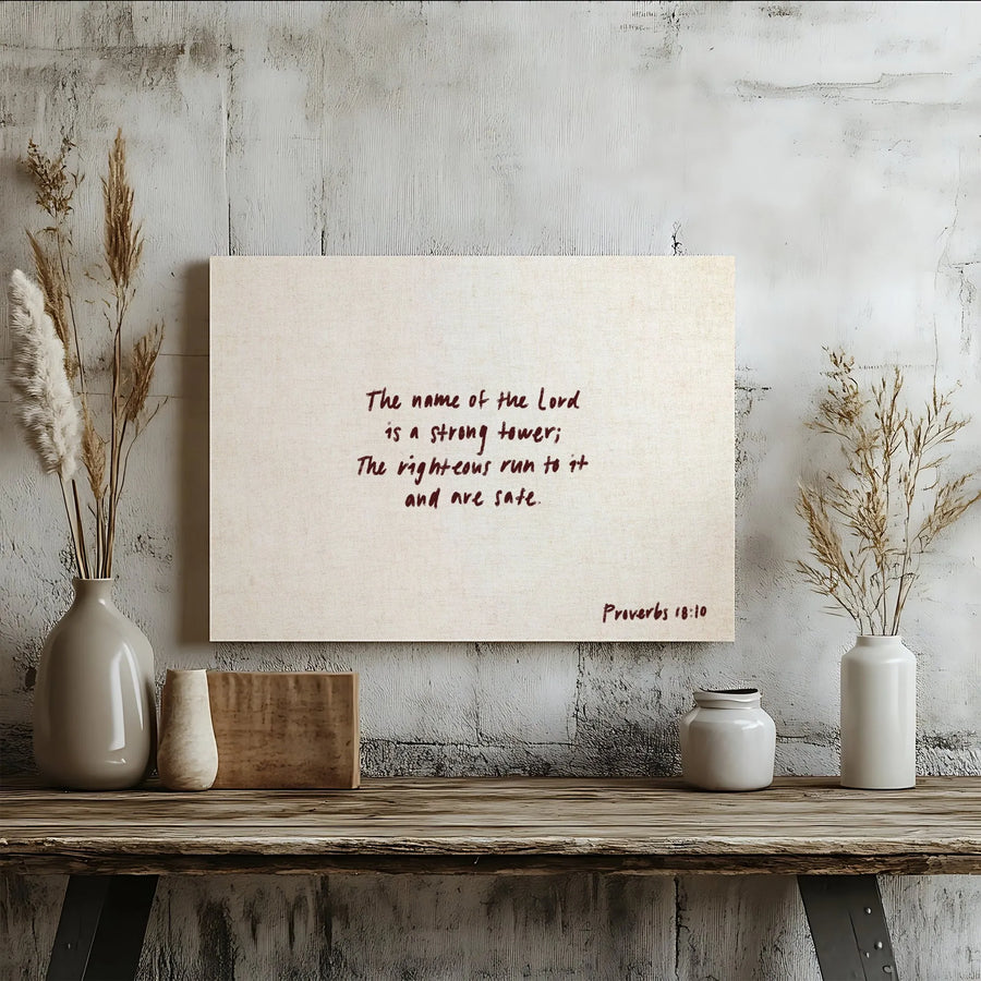 Proverbs 18:10 Christian Wall Art | Strong Tower Scripture Verse | Premium Gallery Wrap Canvas | Inspirational Faith Decor Gift