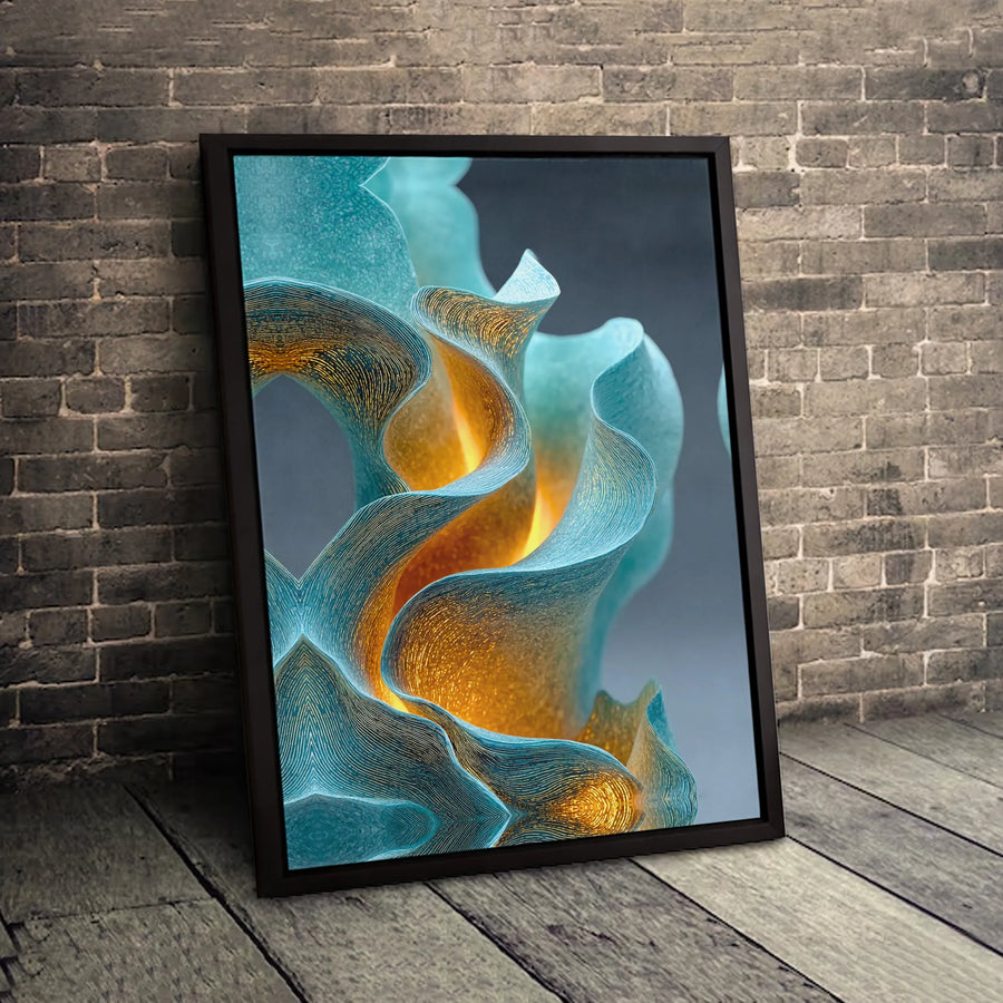 Abstract Teal And Gold Wall Art | Luminous Wavy Texture Print | Premium 1.25 Inch Gallery Canvas | Modern Home Office Decor Gift