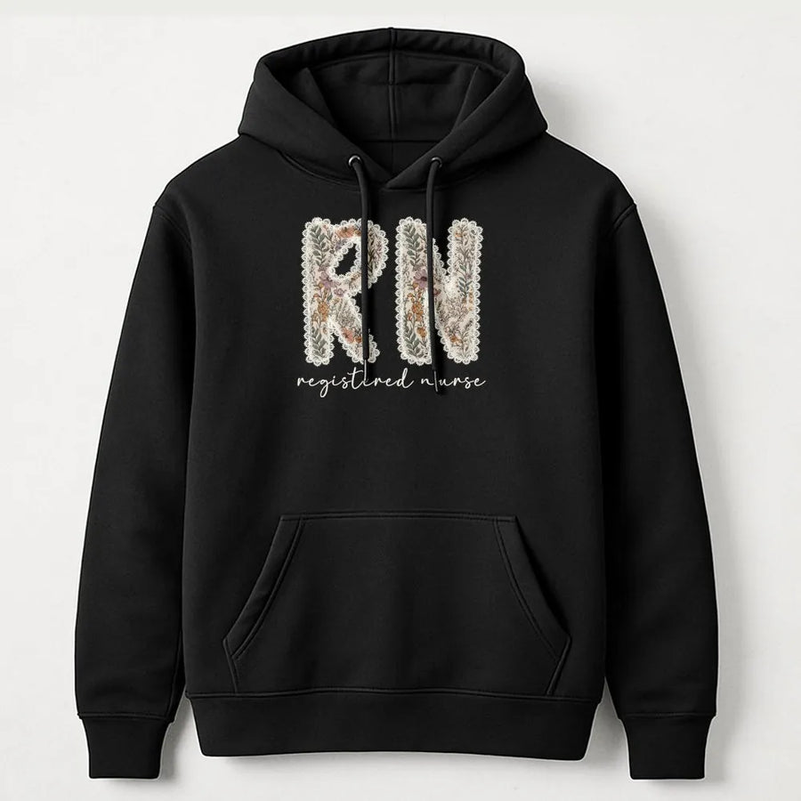 Registered Nurse Hoodie | Floral RN Nursing Design | Premium Cotton Blend Sweatshirt | Graduation Gift for Nursing Student or RN