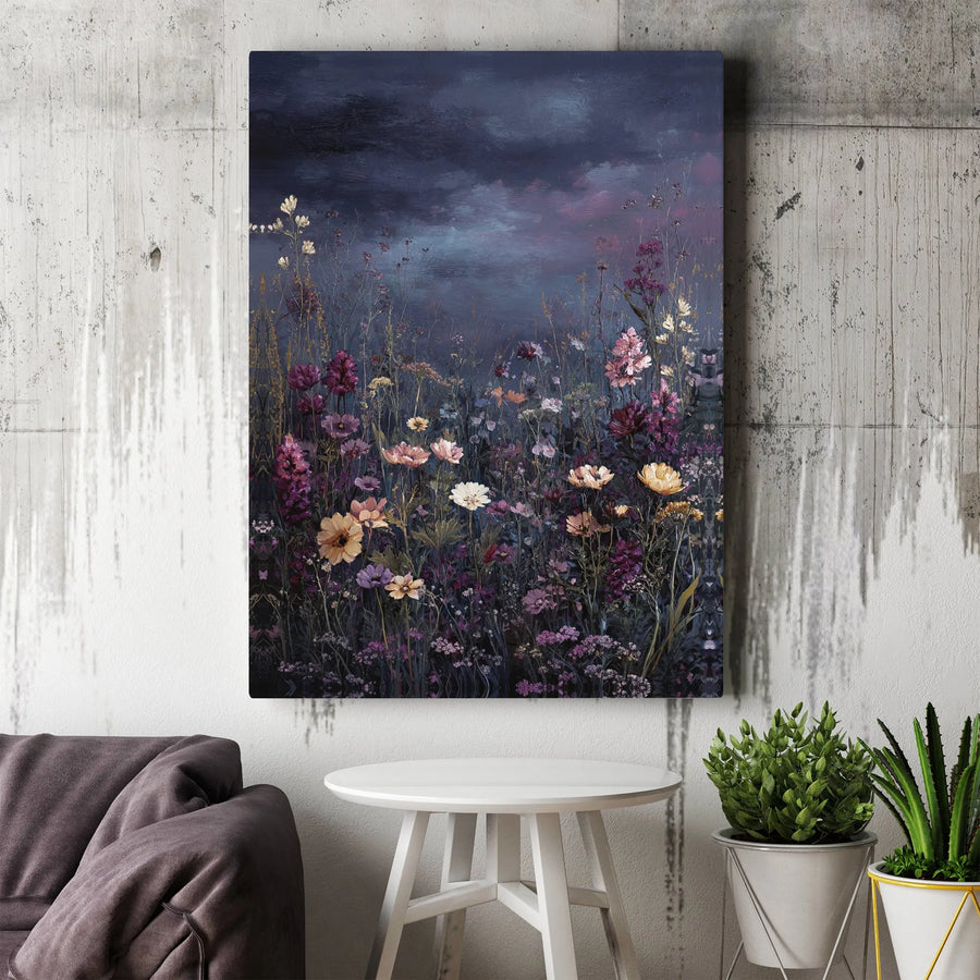 Moody Wildflower Canvas Wall Art | Dark Botanical Painting Print | Premium Gallery Wrapped Canvas | Modern Farmhouse Decor Gift