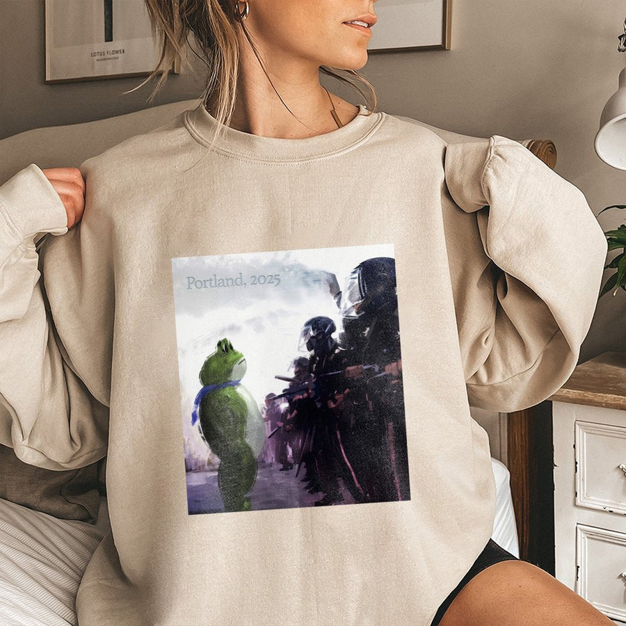 Portland 2025 Frog Sweatshirt | Protest Graphic Art | Premium Cotton Blend Crewneck | Unisex Aesthetic Streetwear Gift