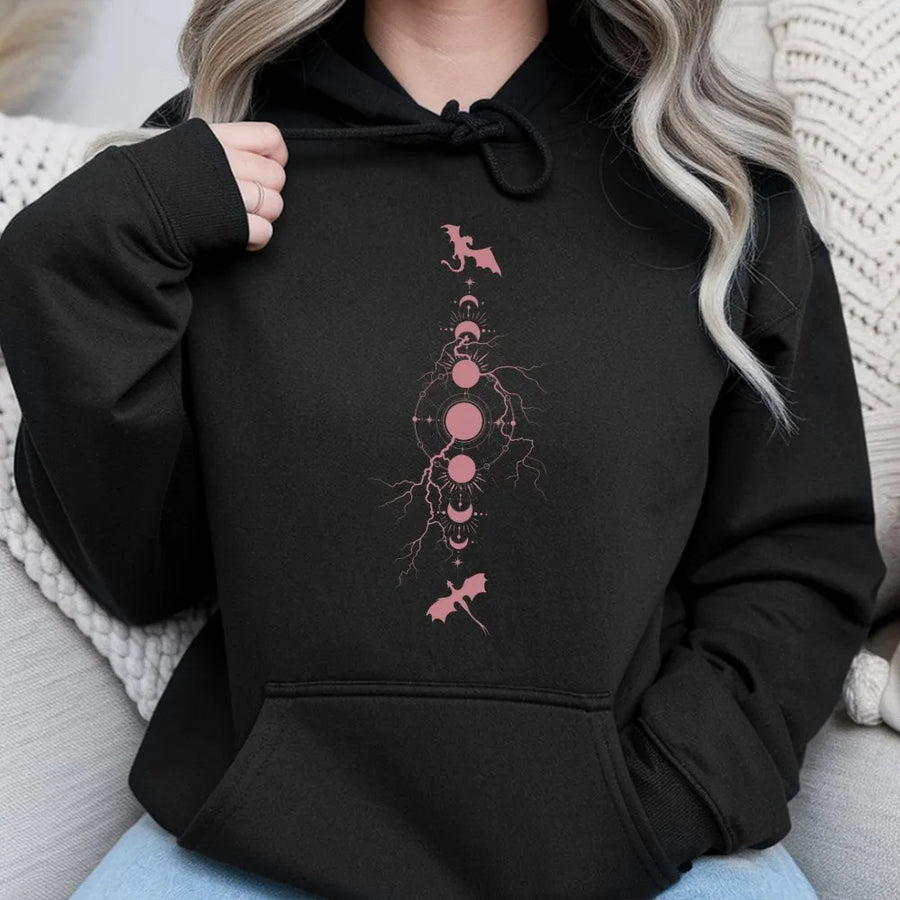 Celestial Dragon Hoodie | Mystical Moon Phase Graphic Sweatshirt | Premium Soft Blend | Witchy Fantasy Reader Gift