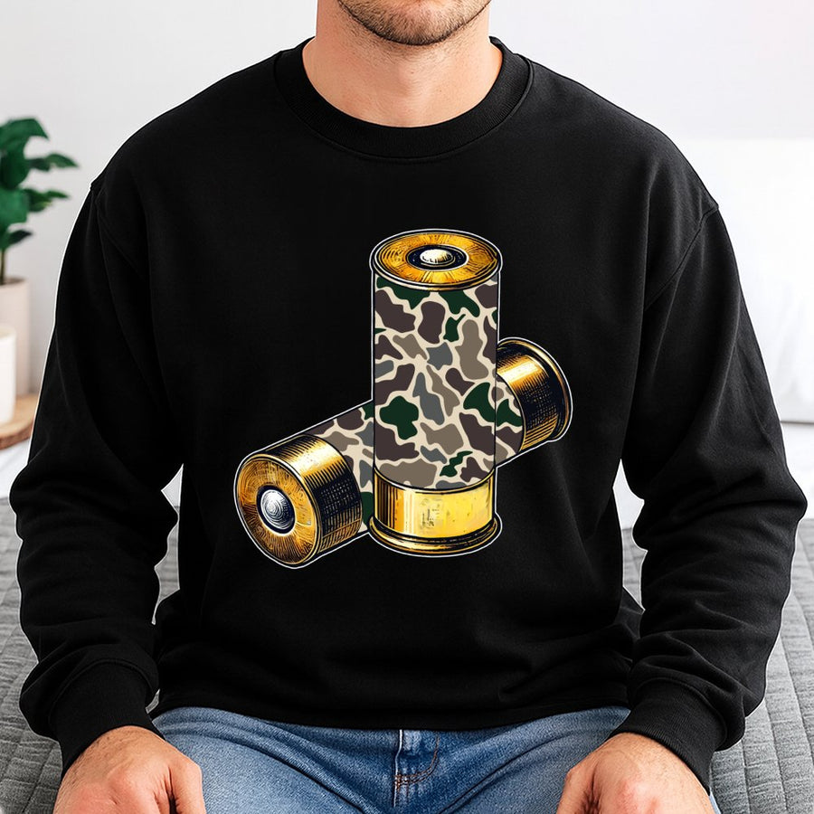 Camo Shotgun Shells Sweatshirt | Duck Hunting Graphic Apparel | Premium Cotton-Poly Blend | Gift for Outdoorsmen and Hunters