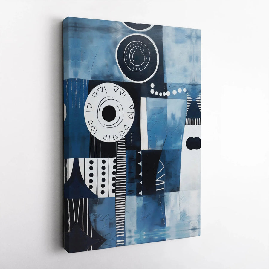 Abstract Canvas Wall Art | Blue and White Geometric Shapes | Premium Frameless Gallery Wrap | Modern Office & Living Room Decor