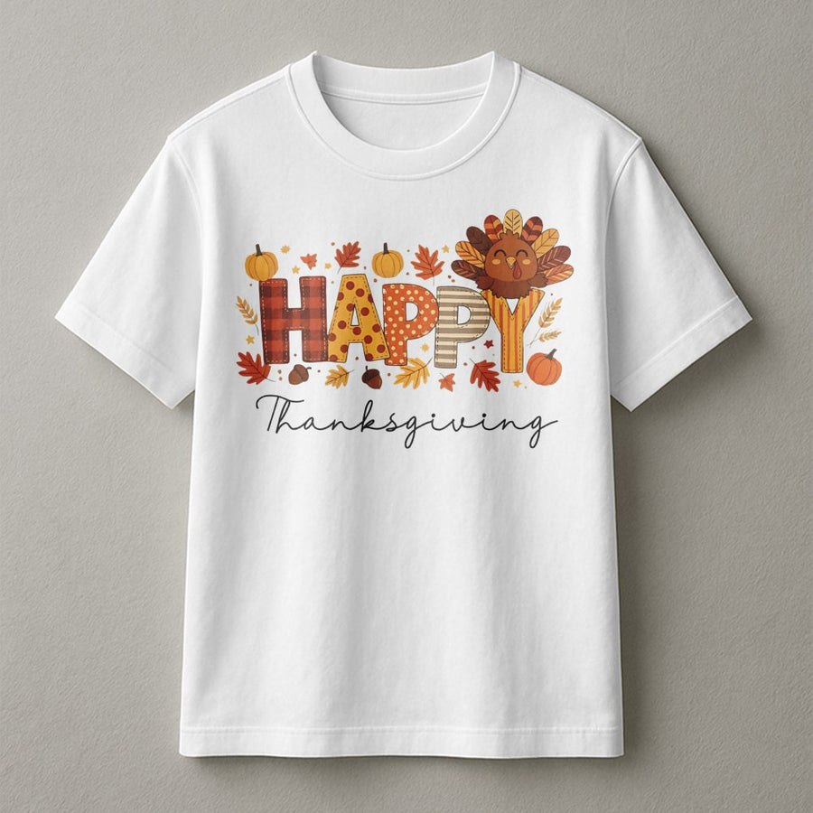 Happy Thanksgiving T-Shirt | Cute Turkey Fall Graphic | Premium Soft Cotton | Thanksgiving Dinner Outfit Gift For Family
