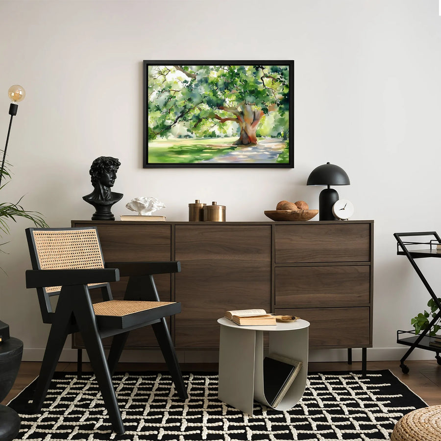 Large Oak Tree Canvas Print | Watercolor Park Landscape Art | Premium Fade-Resistant Wall Decor | Nature-Inspired Gallery Gift for Home Office