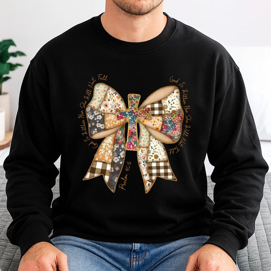 God Is Within Her Sweatshirt | Psalm 46:5 Coquette Floral Cross | Premium Cotton Blend | Christian Faith Gift for Women