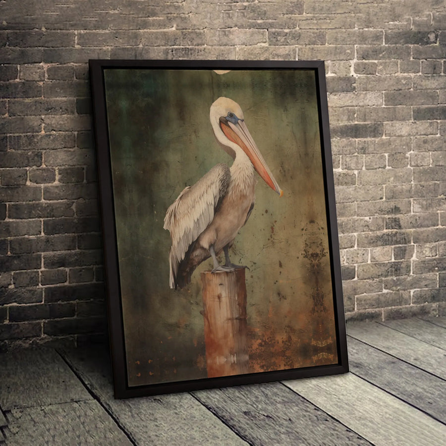 Brown Pelican Canvas Art | Vintage Coastal Bird Wall Decor | Gallery-Wrapped Premium Print | Nature Lover Gift for Living Room