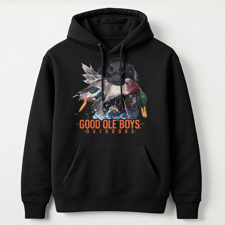 Duck Hunting Dog Hoodie | Black Labrador Retriever Waterfowl Graphic | Premium Cotton Blend | Gift for Outdoorsmen and Sportsmen