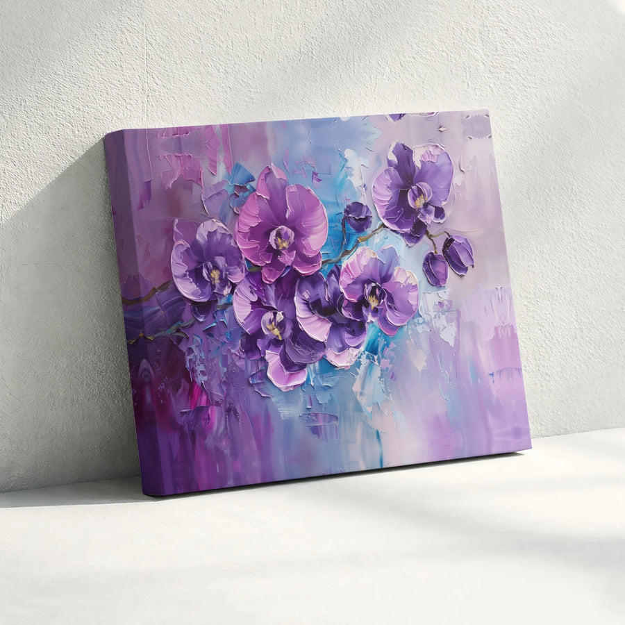 Purple Orchid Canvas Wall Art | Abstract Floral Oil Painting Texture | Gallery Wrapped 1.25 Inch Profile | Modern Home & Office Decor Gift